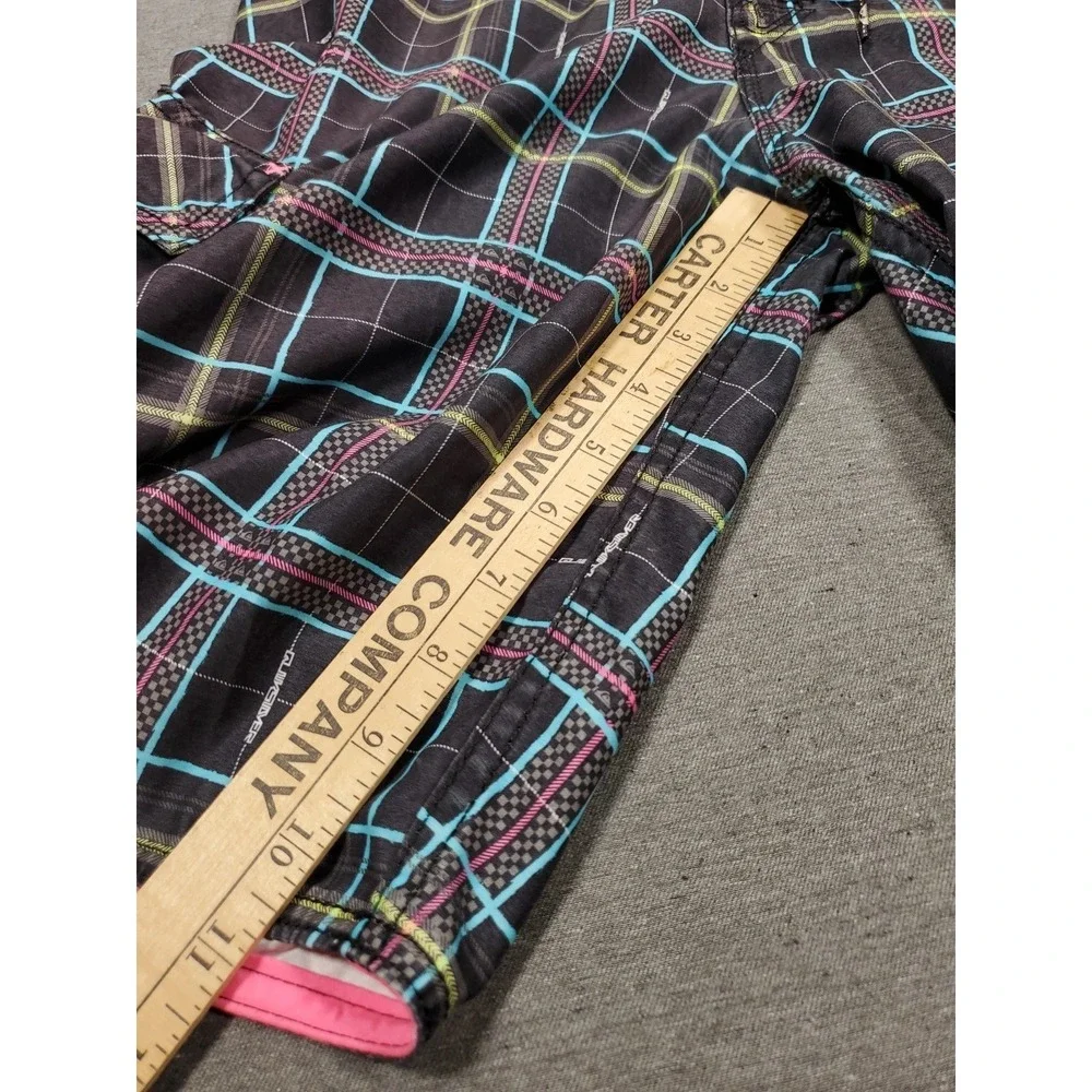 Vtg Quicksilver Board Shorts Swim Trunks Men 32 34 Black Blue Pink Plaid 90s Y2K